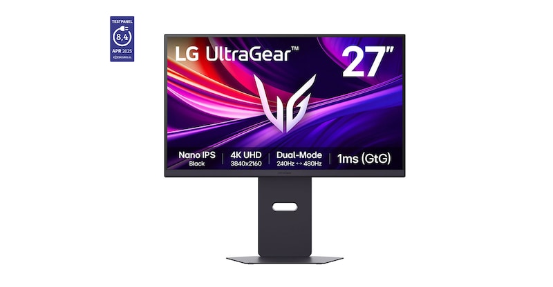 Vooraanzicht van LG UltraGear™ 27-inch 240Hz UHD 4K Nano IPS Black Gaming Monitor | 1ms (GtG), DP 2.1, DisplayHDR 600 27G850A-B